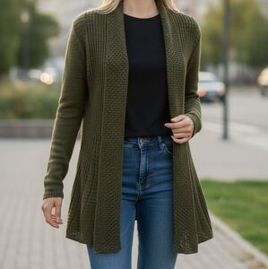 EUC Notations Size Small Green Open Front Long Sweater Cardigan!